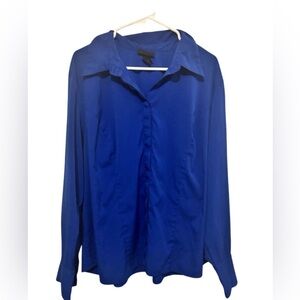 Vintage Lane Bryant Classic Long-Sleeve Button-Up Blouse - Royal Blue 18/20